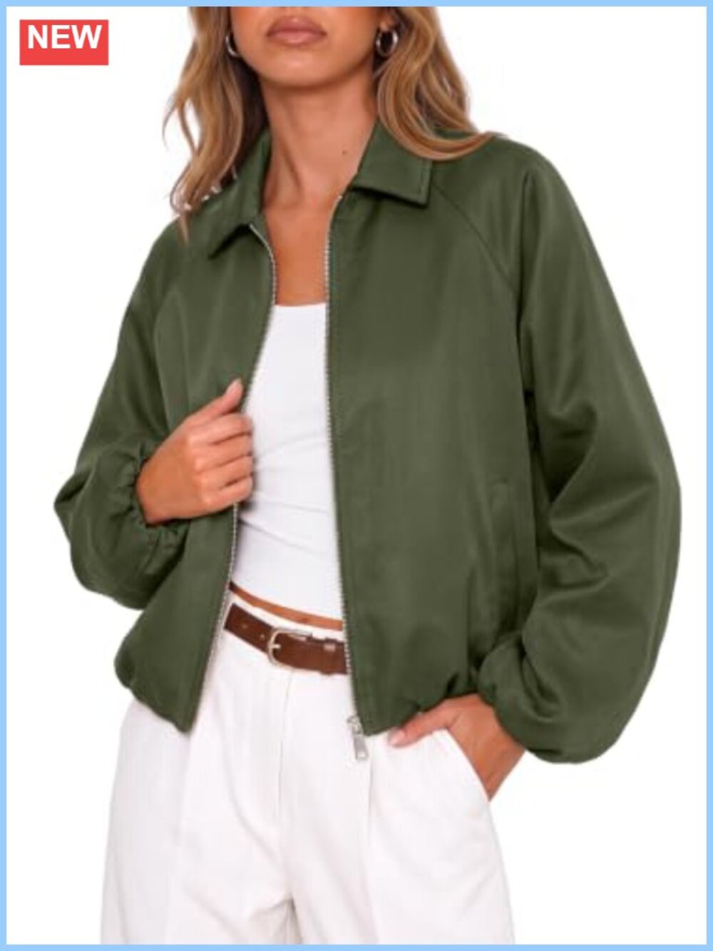 Dokotoo Women's Casual Zip Up Bomber Jacket Long Sleeve Lightweight Fall Winter